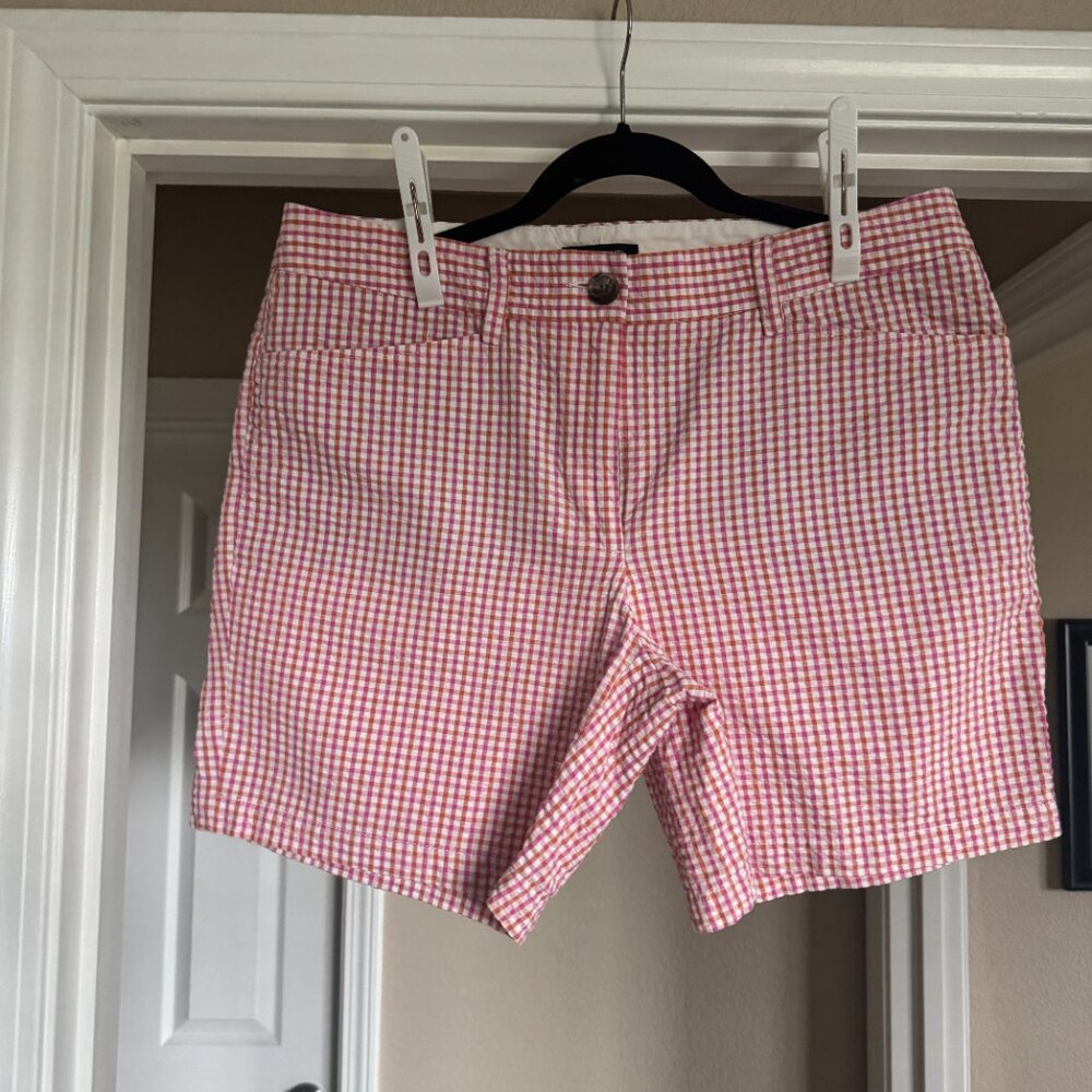 Lands End Shorts Gingham Seersucker Fit 2 Size 12 Pink